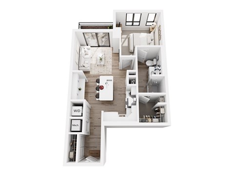 Floor plan for 1 bed, 1 bath